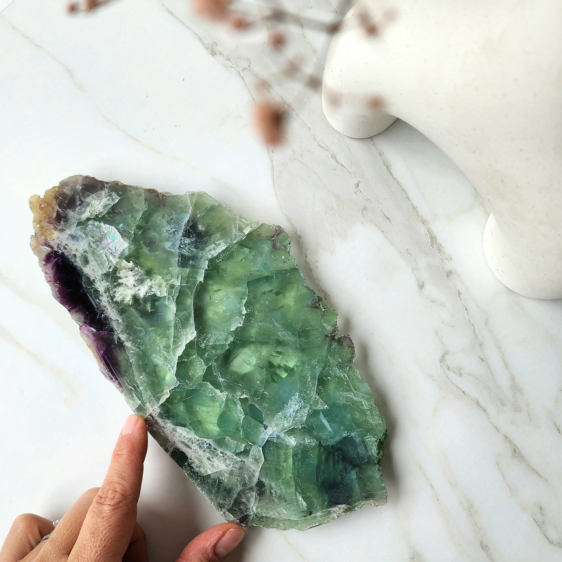 Green Fluorite Crystal Slab Slice with stand - Crystals and Me | Crystal Candles and Ethically Sourced Crystals