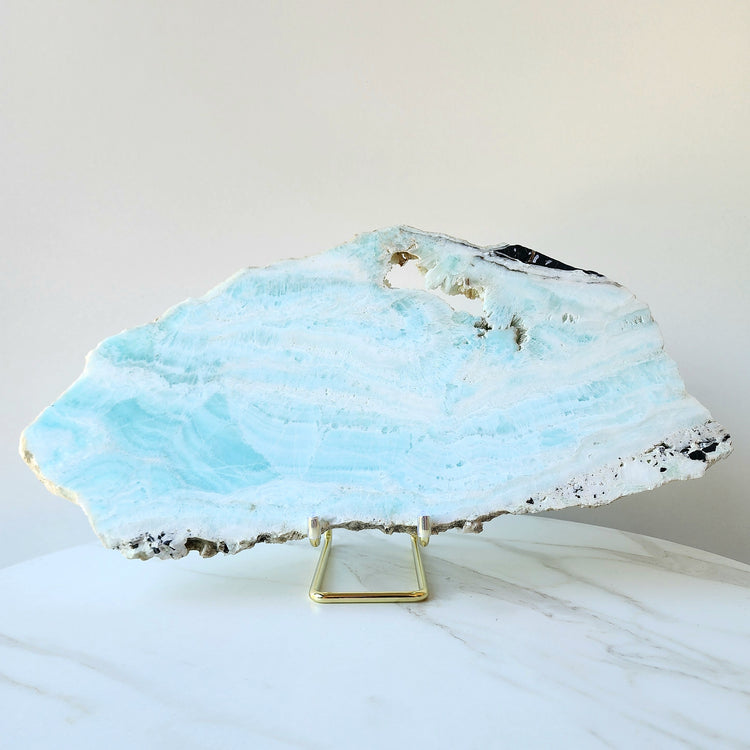 Blue Aragonite Crystal XL Slab Slice on Stand 2