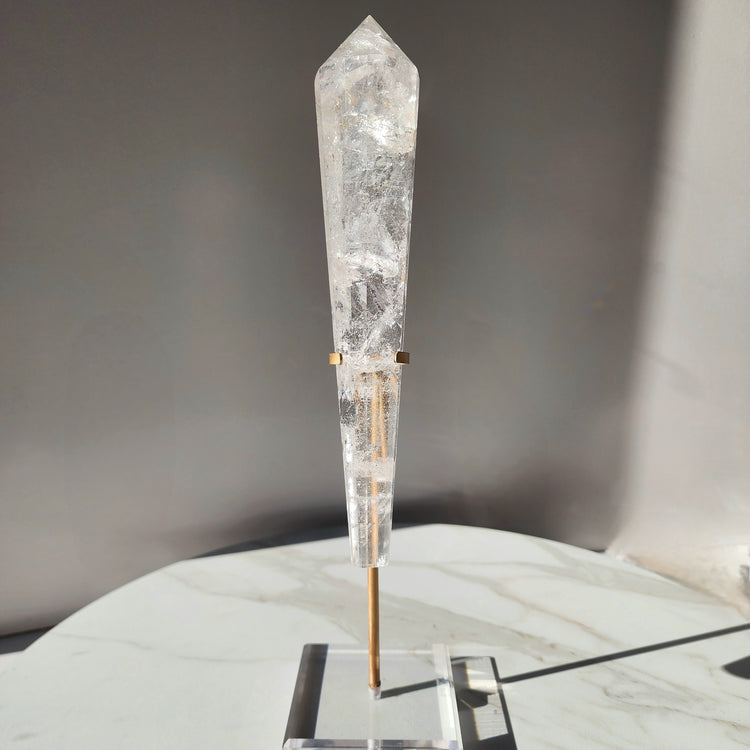 Clear Quartz Crystal Multi Faceted Point with stand