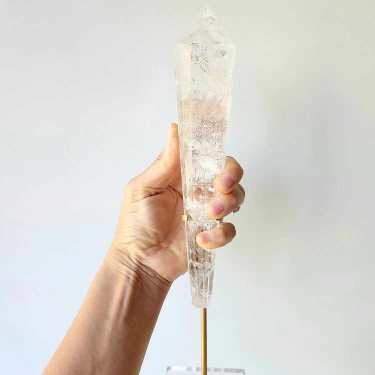 Clear Quartz Crystal Multi Faceted Point with stand