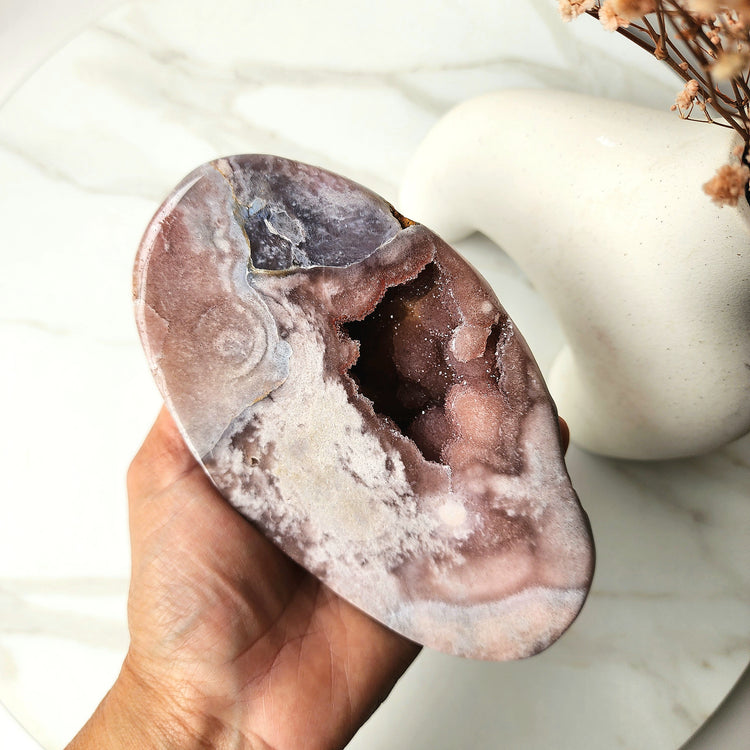Pink Amethyst Crystal Slab Slice with Druzy