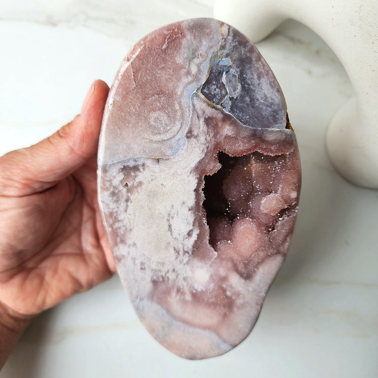 Pink Amethyst Crystal Slab Slice with Druzy