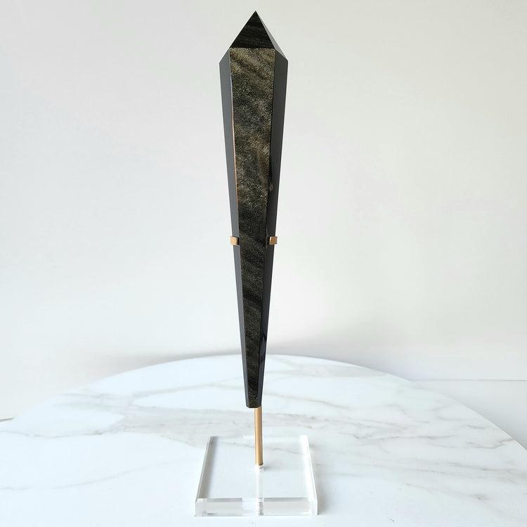 Black Obsidian Crystal Gold Sheen Wand on stand