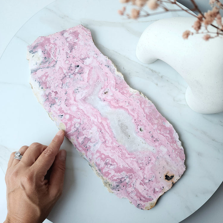 Rhodonite Crystal Slab XL with stand AAA