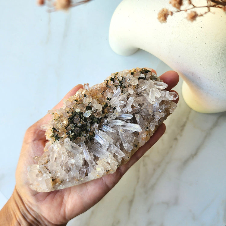 Himalayan Quartz Crystal with Epidote Unique Cluster