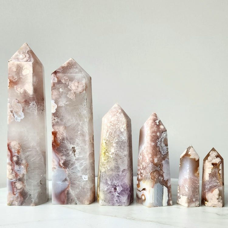 Rare Pink Amethyst Crystal with Cherry Blossom Flower Agate Obelisk Tower