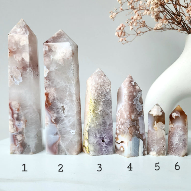 Rare Pink Amethyst Crystal with Cherry Blossom Flower Agate Obelisk Tower