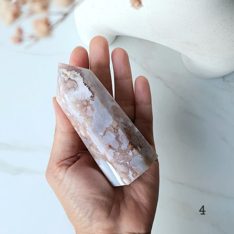 Rare Pink Amethyst Crystal with Cherry Blossom Flower Agate Obelisk Tower