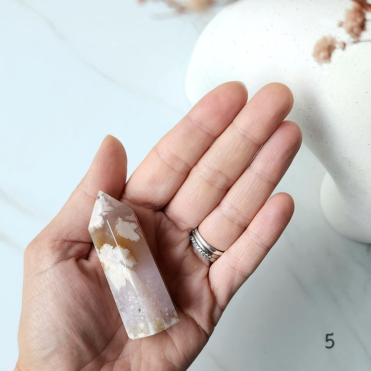 Rare Pink Amethyst Crystal with Cherry Blossom Flower Agate Obelisk Tower