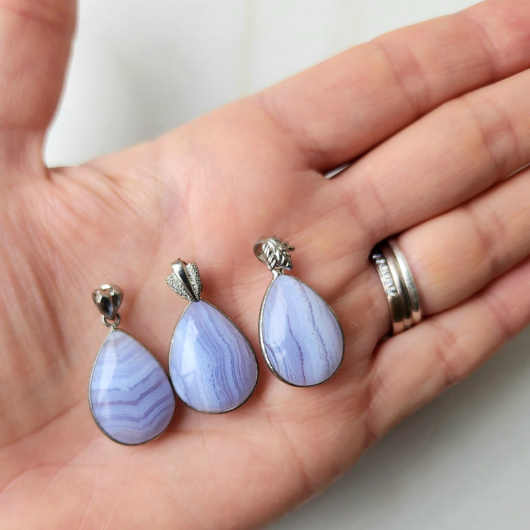 Blue Lace Agate Sterling Silver Pendant - Crystals and Me | Crystal Candles and Ethically Sourced Crystals