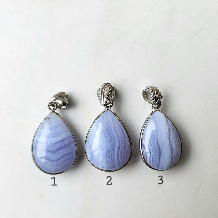 Blue Lace Agate Sterling Silver Pendant - Crystals and Me | Crystal Candles and Ethically Sourced Crystals