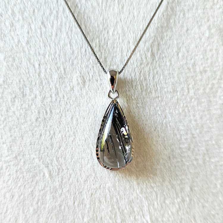 Tourmanilated Quartz Crystal Sterling Silver Pendant
