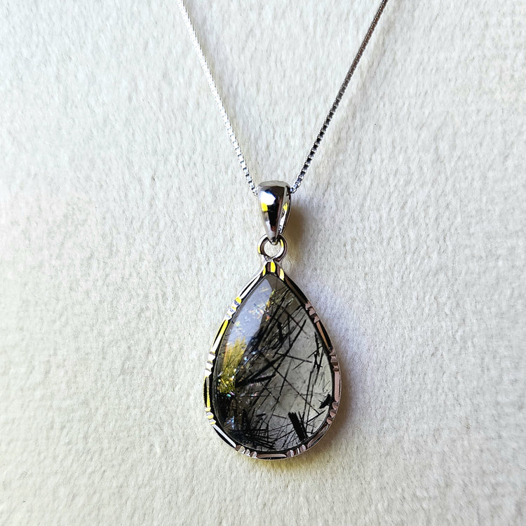 Tourmanilated Quartz Crystal Sterling Silver Pendant