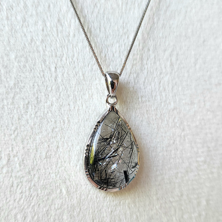 Tourmanilated Quartz Crystal Sterling Silver Pendant