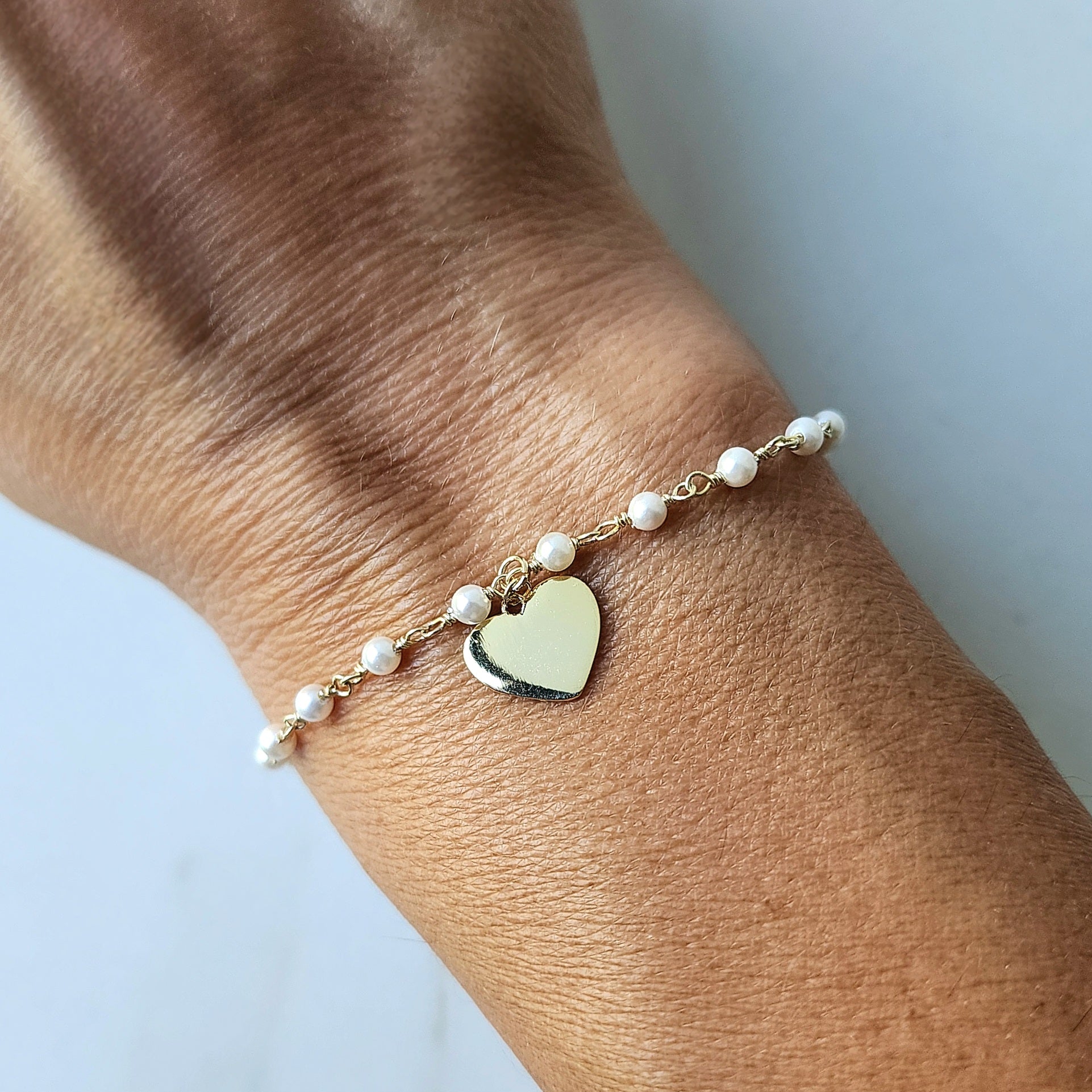Fresh Water Pearl Heart Charm Bracelet Sterling Silver 925 - Crystals and Me | Crystal Candles and Ethically Sourced Crystals