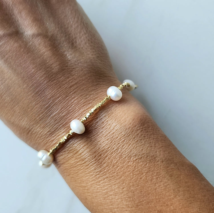 Fresh Water Pearl Cube Bracelet Sterling Silver 925 - Crystals and Me | Crystal Candles and Ethically Sourced Crystals