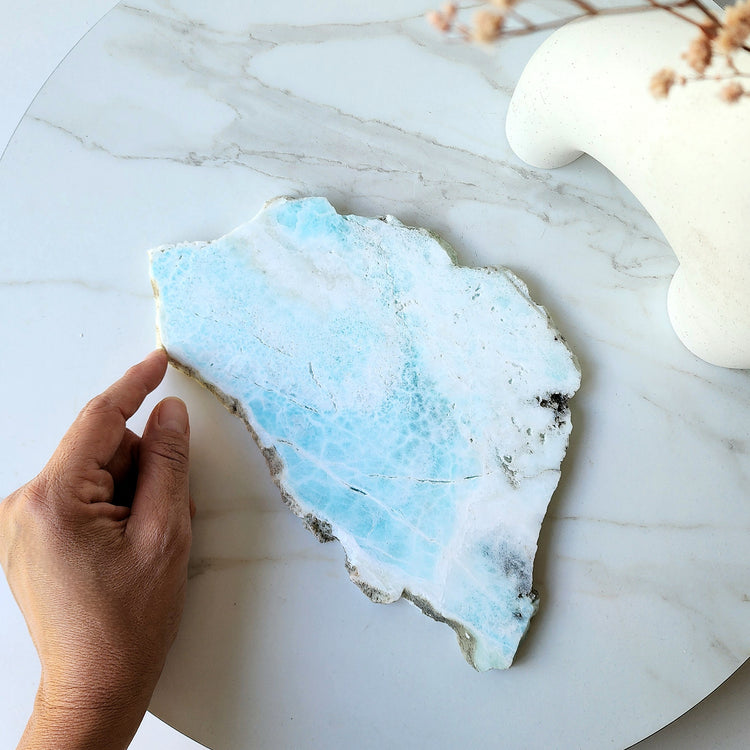 Blue Aragonite Crystal Slice on Stand