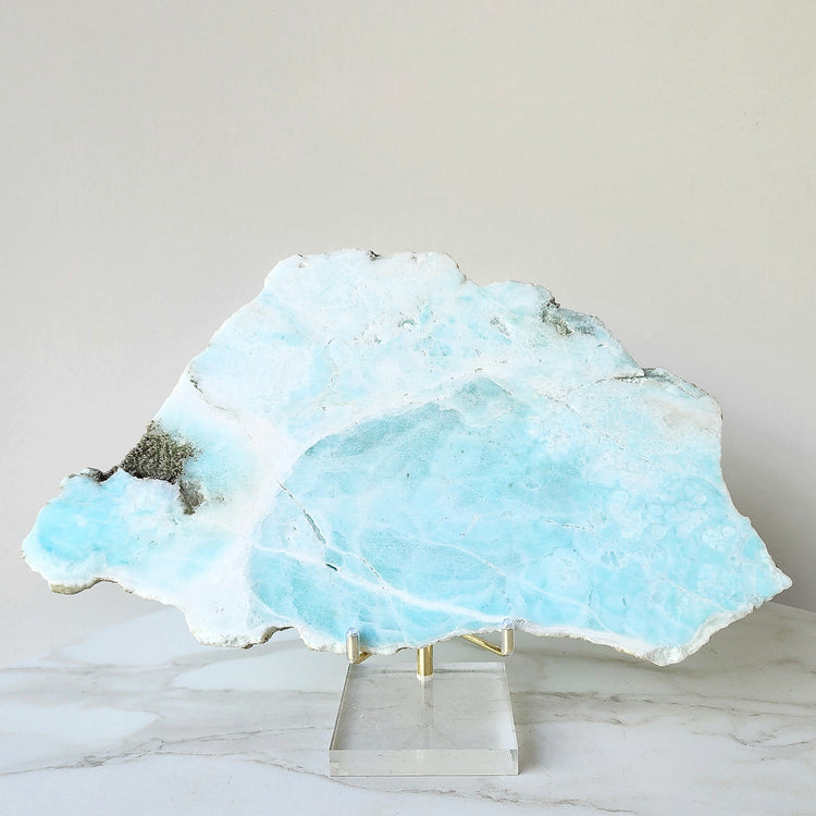 Blue Aragonite Crystal Slice on Stand