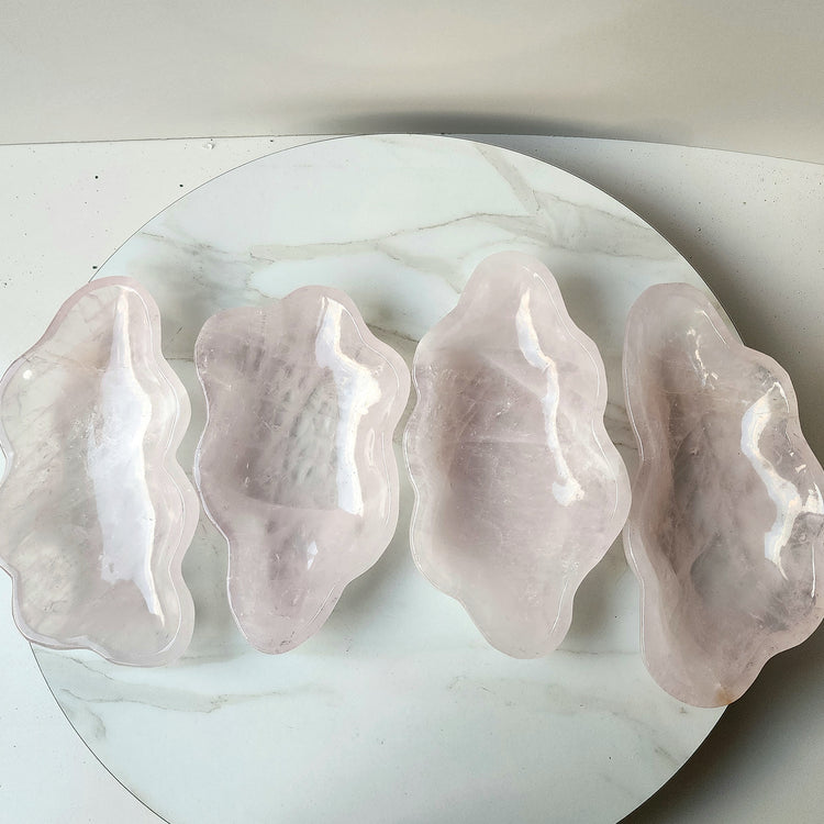 Rose Quartz Crystal Carved Bowl Polished AA
