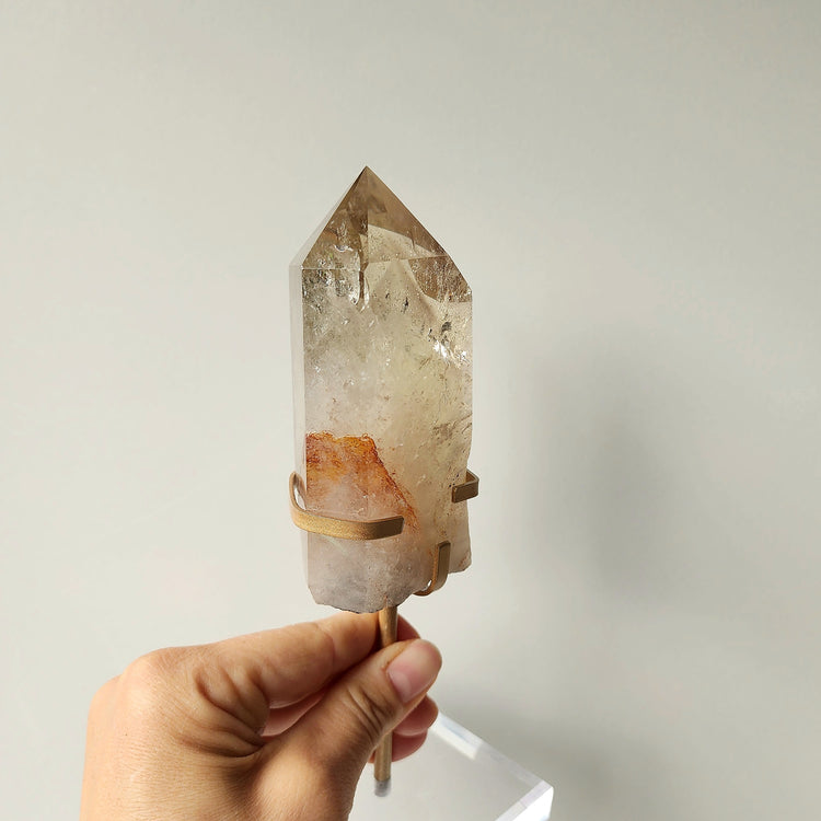 Smokey Citrine Crystal Natural AAA Polished Point on stand
