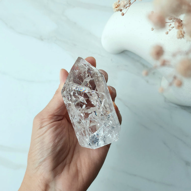 Fire and Ice Clear Quartz Crystal Polished Point X Large