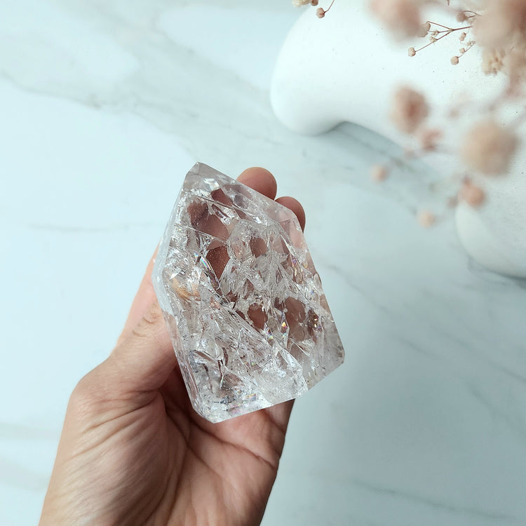 Fire and Ice Clear Quartz Crystal Polished Point X Large