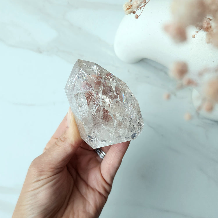 Fire and Ice Clear Quartz Crystal Polished Point X Large