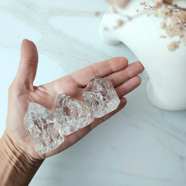 Fire and Ice Clear Quartz Crystal Polished Point Medium