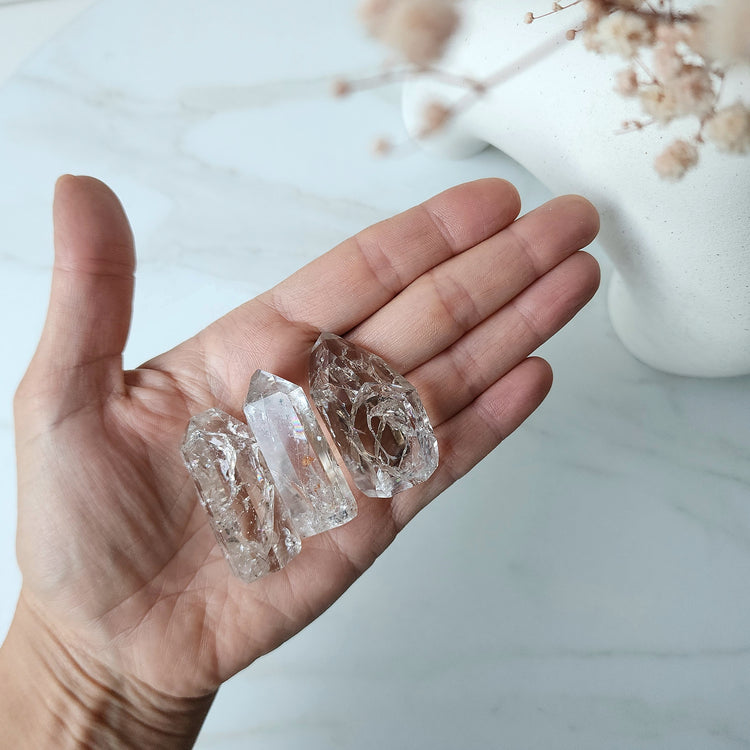 Fire and Ice Clear Quartz Crystal Polished Point Small + XSmall