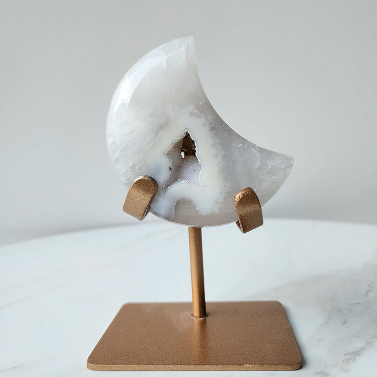 Agate Crystal Druzy Carved Moon with stand AAA XS