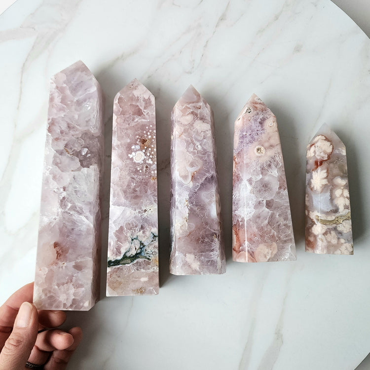 Rare Pink Amethyst Crystal with Cherry Blossom Flower Agate Obelisk Tower
