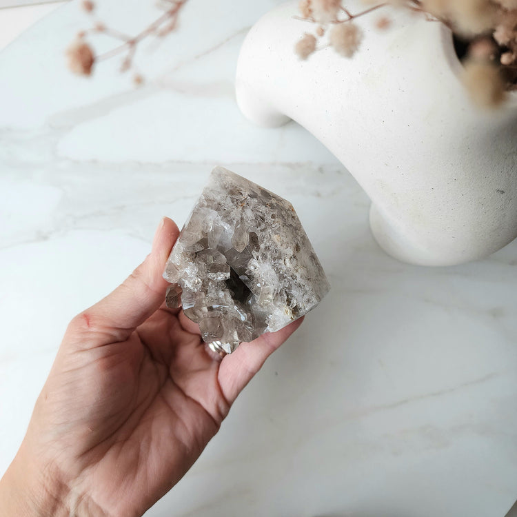 Smokey Quartz Crystal Cluster Half Polished Point Tower XSmall