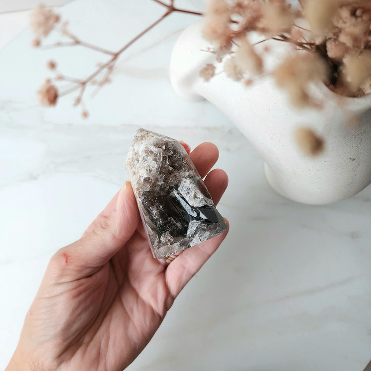 Smokey Quartz Crystal Cluster Half Polished Point Tower XSmall