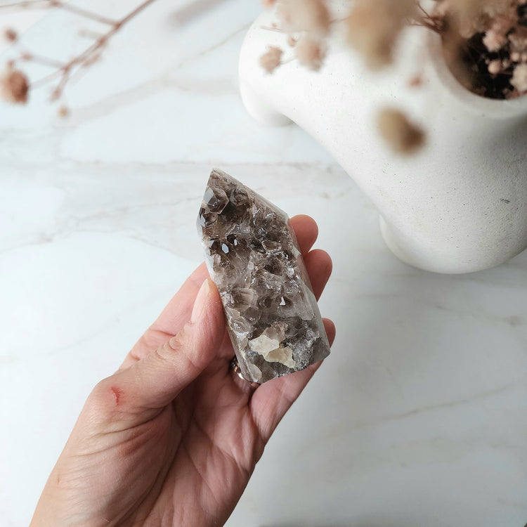 Smokey Quartz Crystal Cluster Half Polished Point Tower XSmall