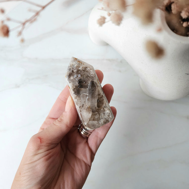 Smokey Quartz Crystal Cluster Half Polished Point Tower XSmall