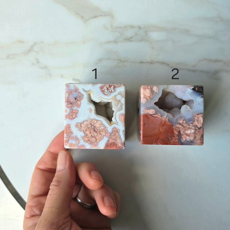 Pink Agate Crystal Cube with Druzy