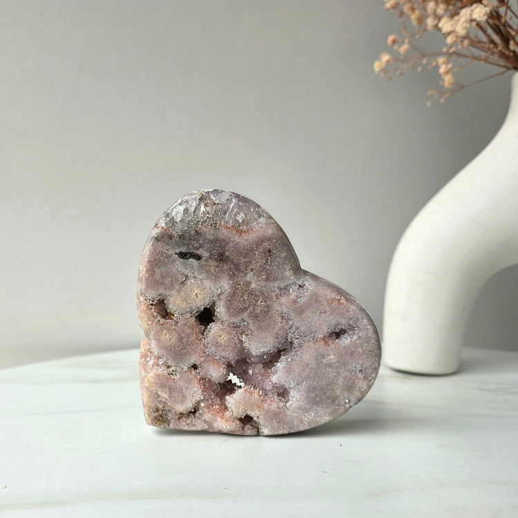 Pink Amethyst Crystal Heart with Cluster and Druze Medium