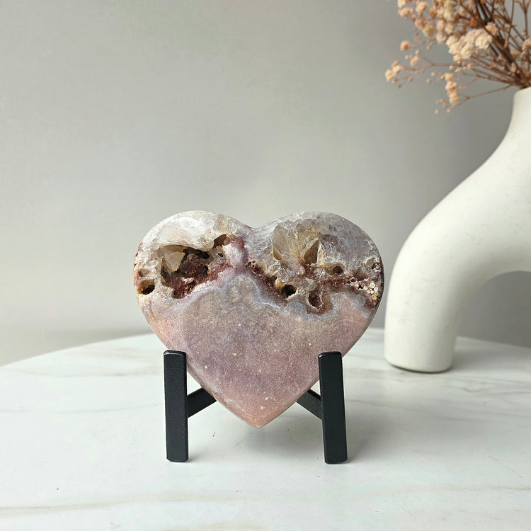 Pink Amethyst Crystal Heart with Cluster and Druze Medium