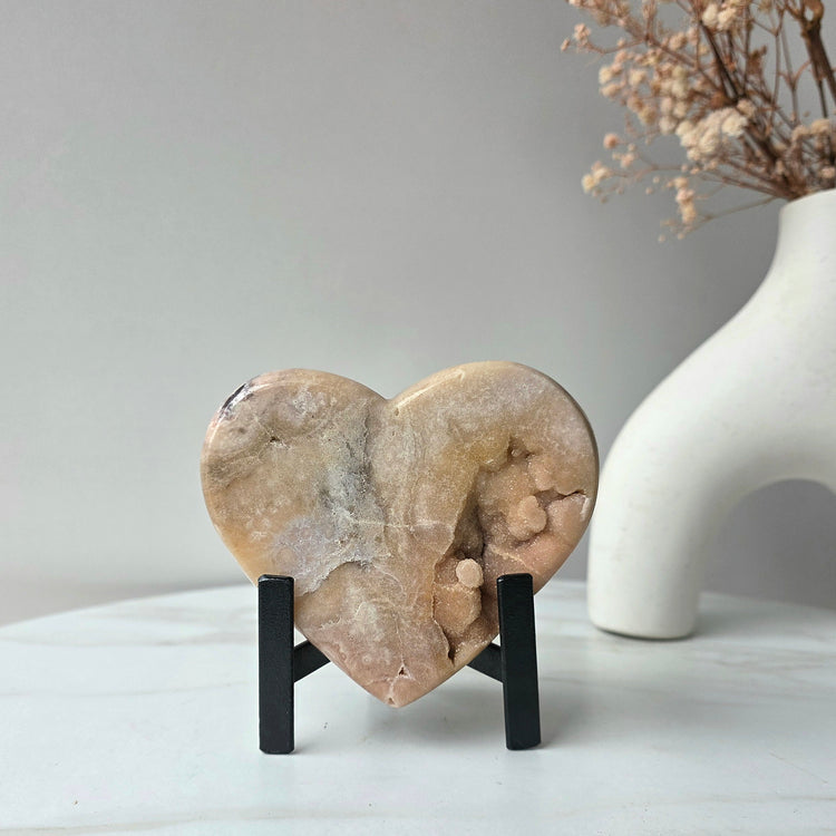 Pink Amethyst Crystal Heart with Cluster and Druze Medium