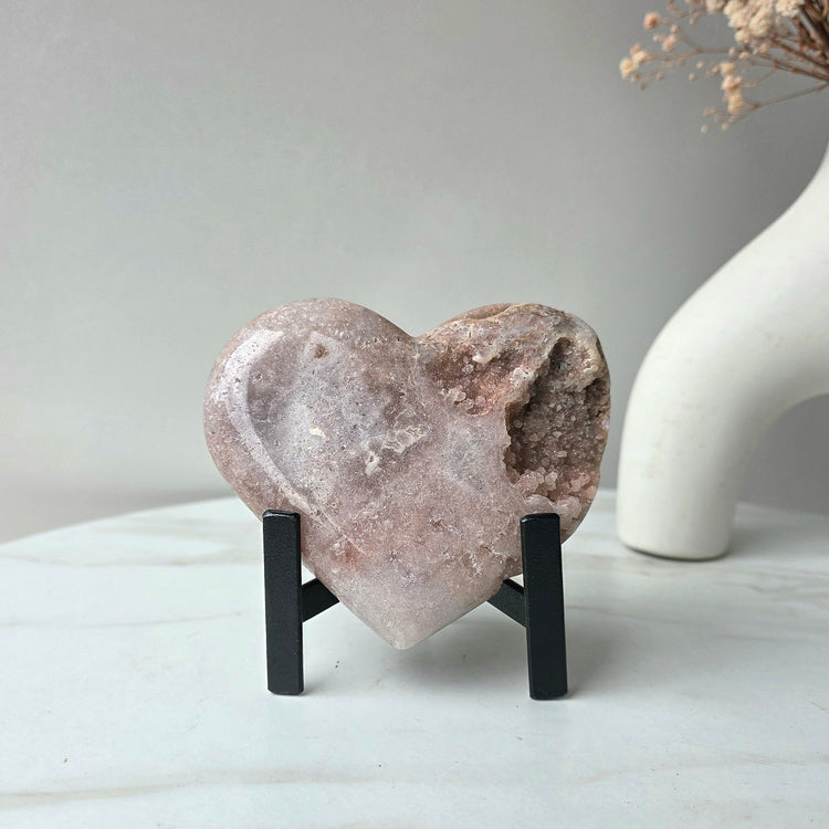 Pink Amethyst Crystal Heart with Cluster and Druze Medium