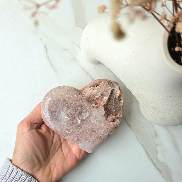 Pink Amethyst Crystal Heart with Cluster and Druze Medium