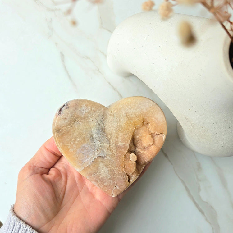 Pink Amethyst Crystal Heart with Cluster and Druze Medium