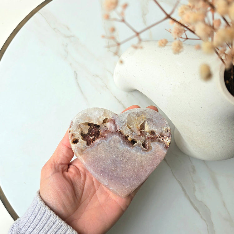 Pink Amethyst Crystal Heart with Cluster and Druze Medium