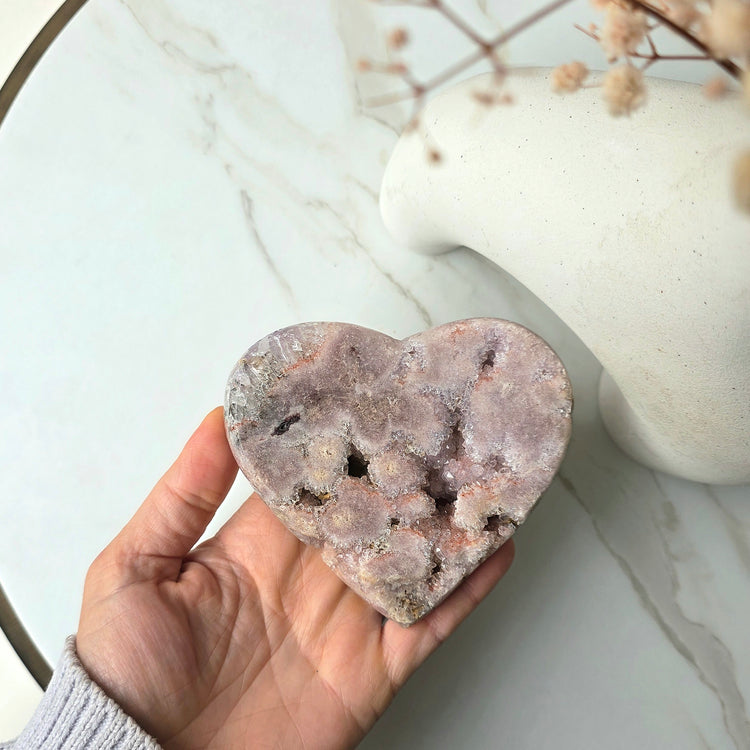 Pink Amethyst Crystal Heart with Cluster and Druze Medium
