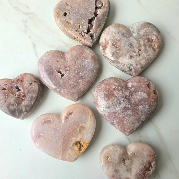 Pink Amethyst Crystal Heart with Druzy Cluster Small
