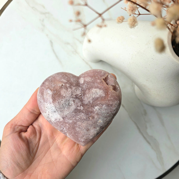 Pink Amethyst Crystal Heart with Druzy Cluster Small