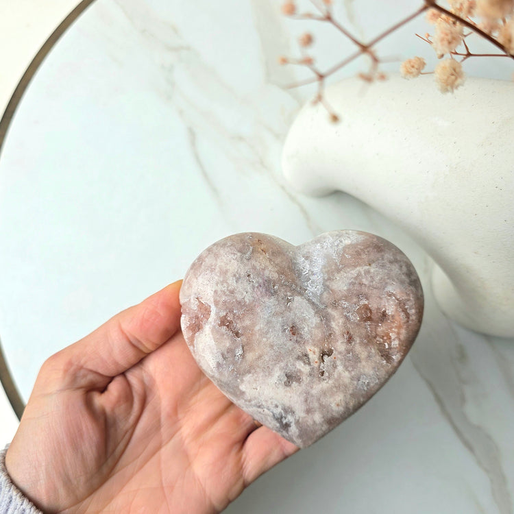 Pink Amethyst Crystal Heart with Druzy Cluster Small