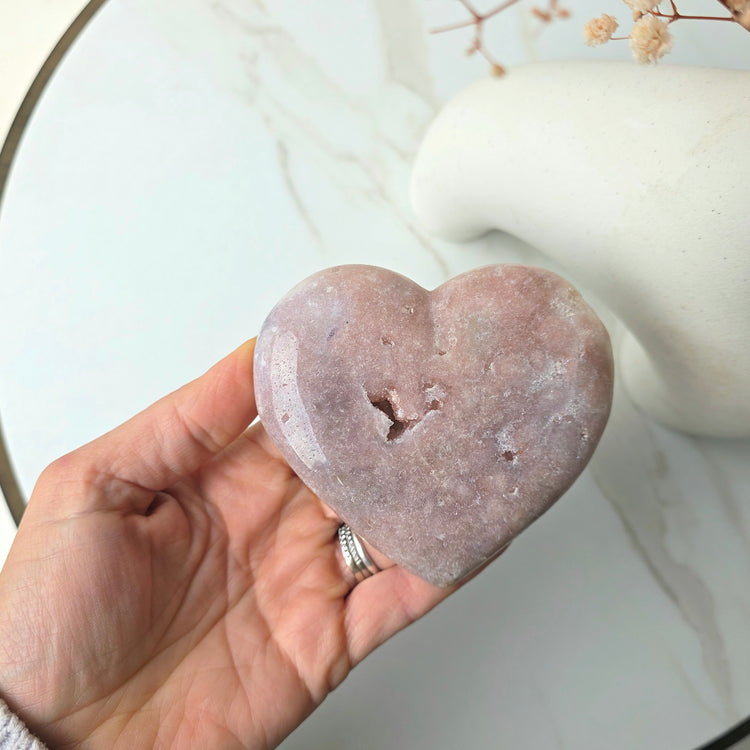 Pink Amethyst Crystal Heart with Druzy Cluster Small