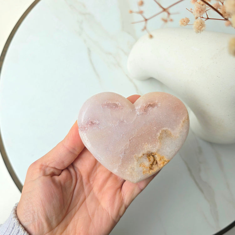 Pink Amethyst Crystal Heart with Druzy Cluster Small