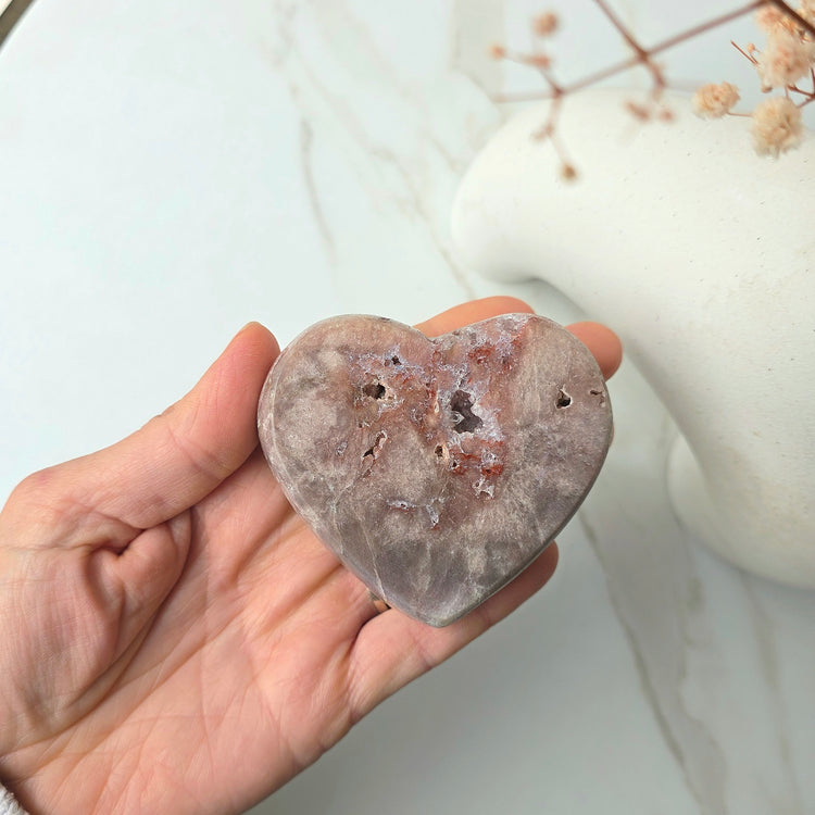 Pink Amethyst Crystal Heart with Druzy Cluster Small